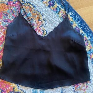 Topshop Black Satin Scallop-Edge Cami Tank